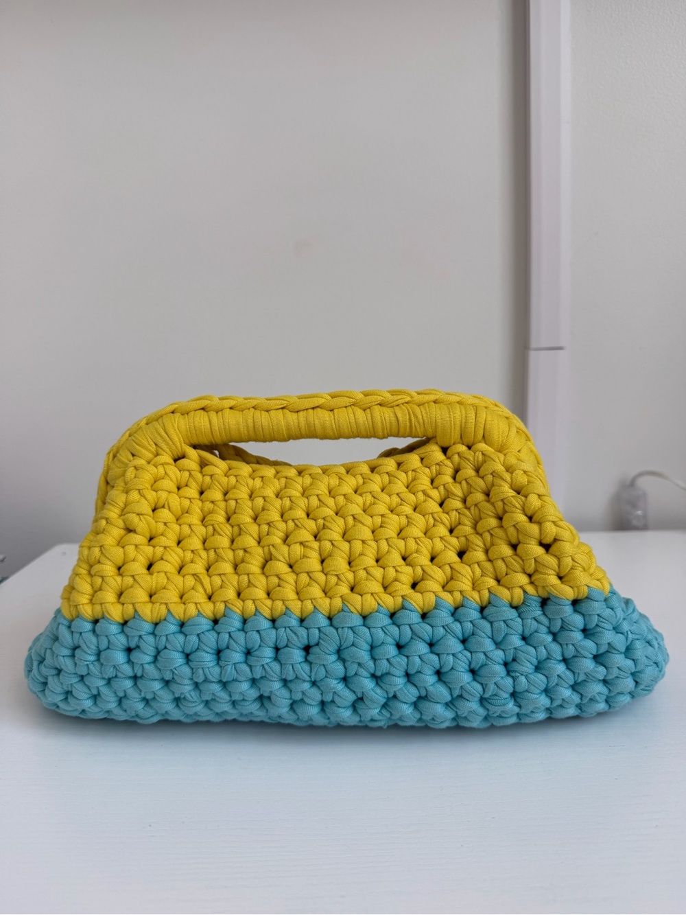 Handcrafted Yellow and Blue Crochet Tote Bag